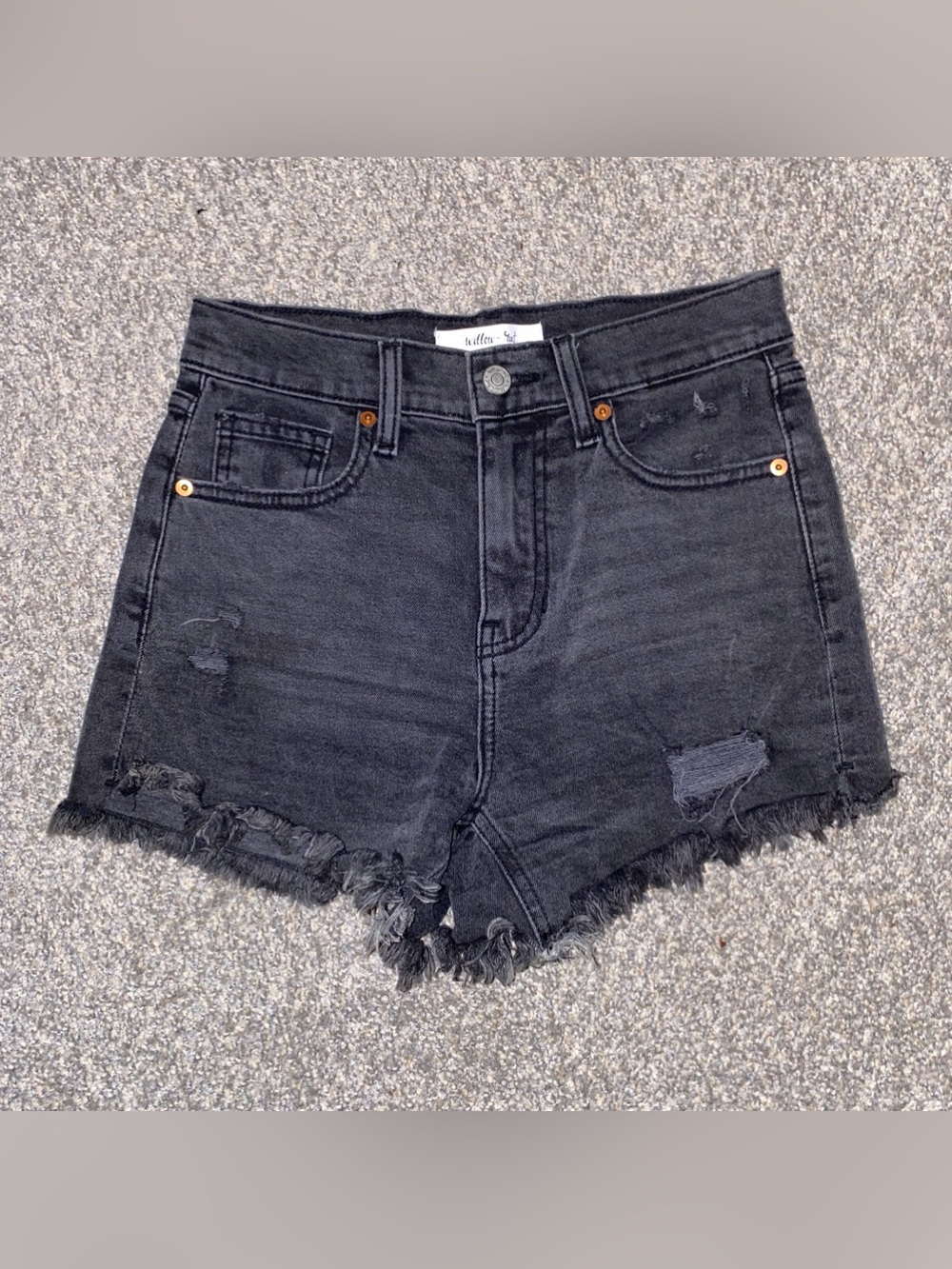 Women's High-Rise Black Frayed Denim Shorts